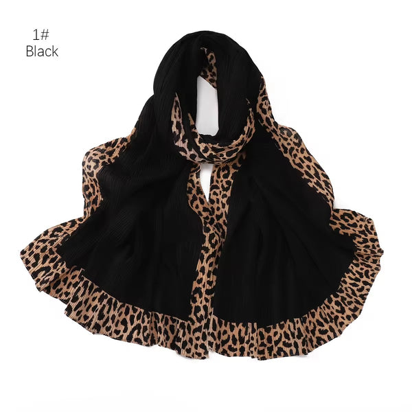 Leopard Pleated Hijab - Black