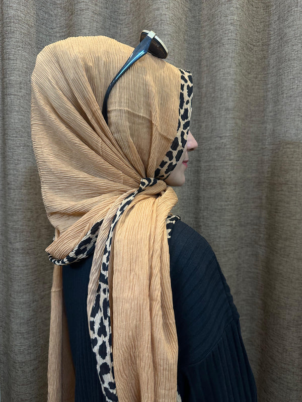 Leopard Pleated Hijab - Butter