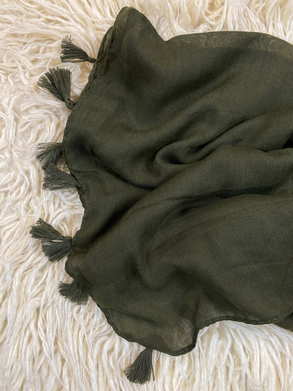 Tassel Hijab - Olive Green
