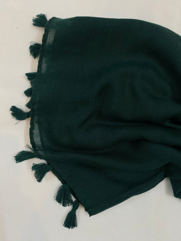 Lawn Tassel Hijab - Bottle Green