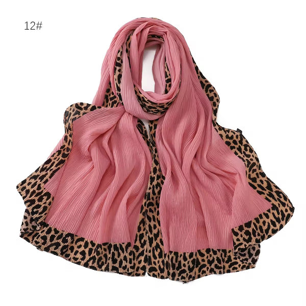 Leopard Pleated Hijab - Pink