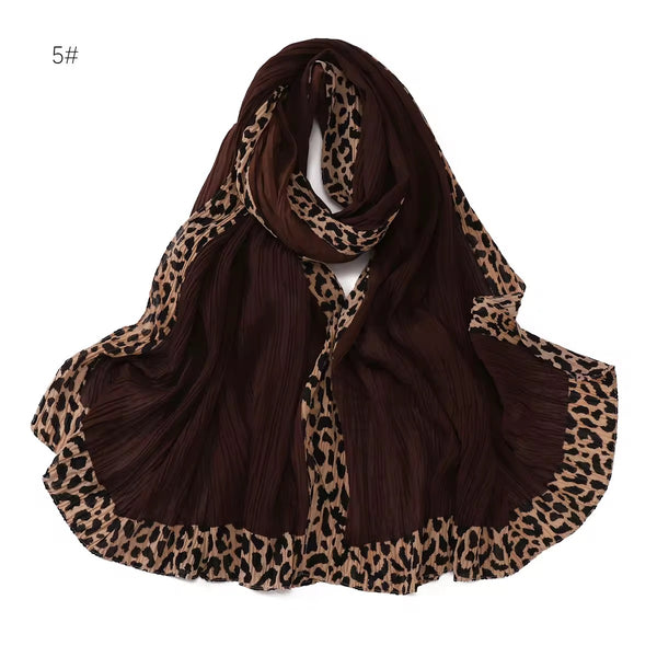 Leopard Pleated Hijab - Dark Brown