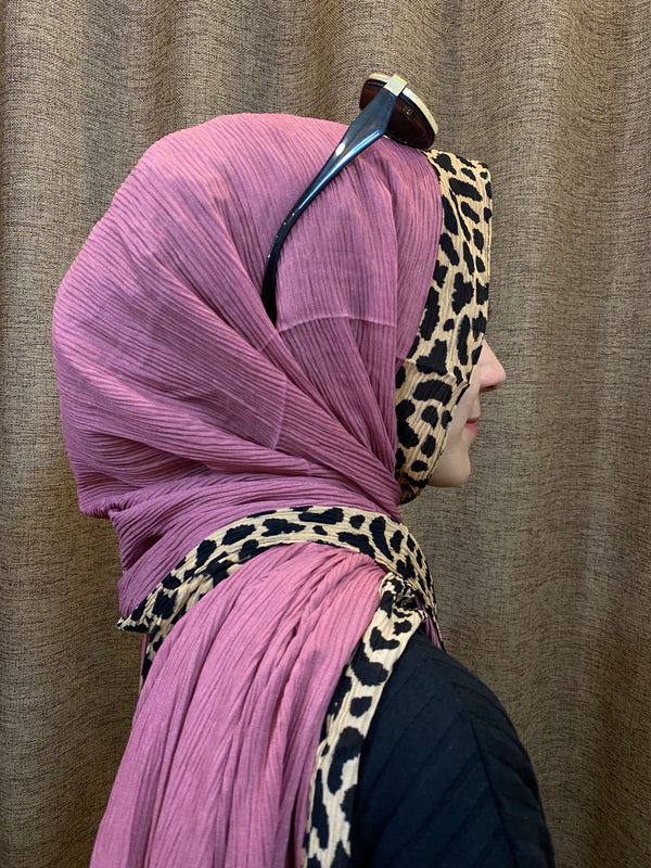 Leopard Pleated Hijab - Rosepink