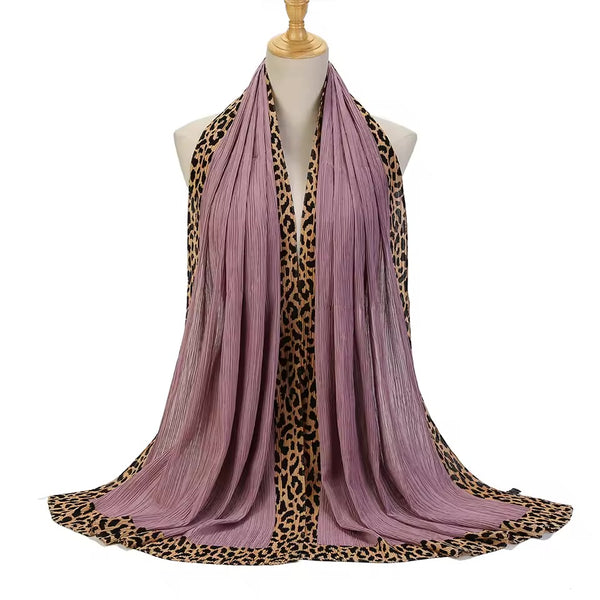 Leopard Pleated Hijab - Lilac