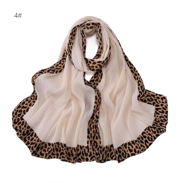Leopard Pleated Hijab - Offwhite