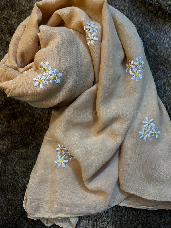 Flower-Embroidered-Lawn-Hijab-Cream