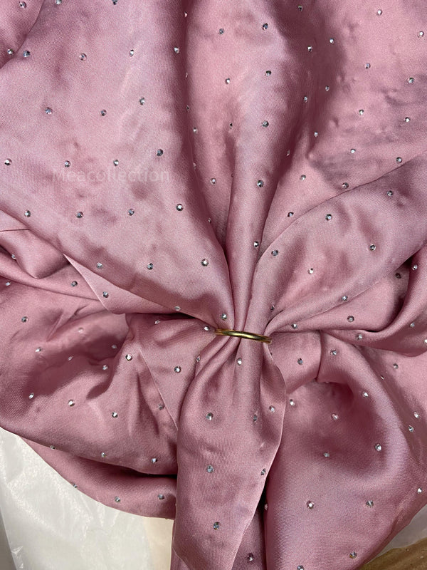 Silver Studded Silk Hijab - Pink