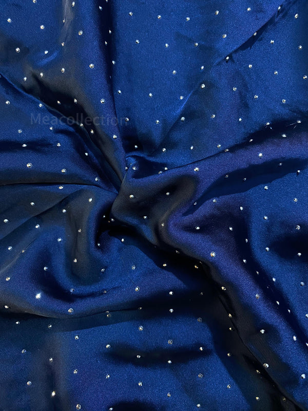 Silver Studded Silk Hijab - Navy Blue