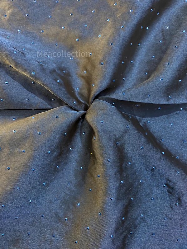 Silver Studded Silk Hijab - Steel Blue
