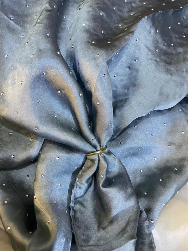 Silver Studded Silk Hijab - Grey