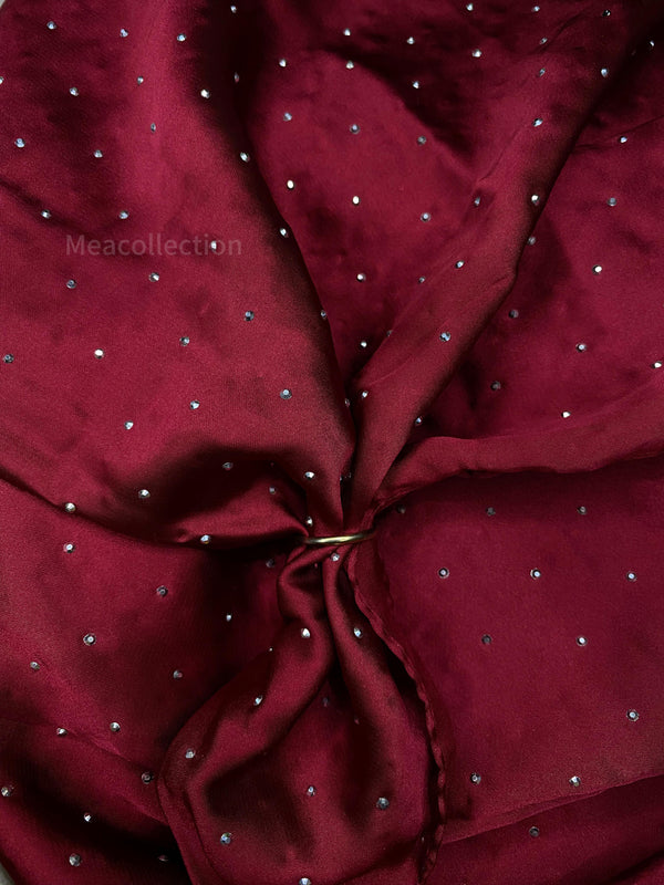 Silver Studded Silk Hijab - Maroon
