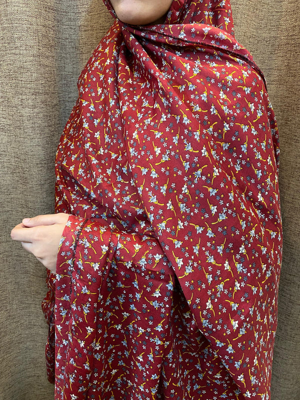 Unstitched Printed Namaz Chadar - Blossom Maroon