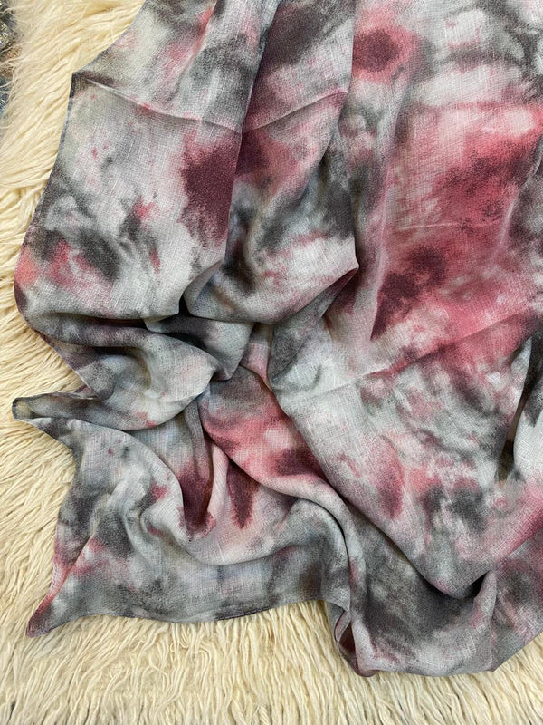 Tie-Dye Printed Lawn Hijab - Pinkish Grey