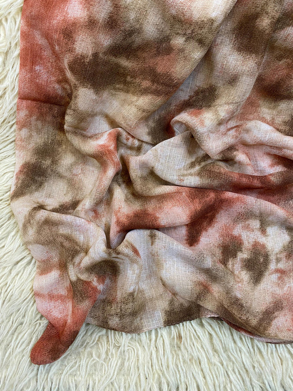 Tie-Dye Printed Lawn Hijab - Maroon Brown