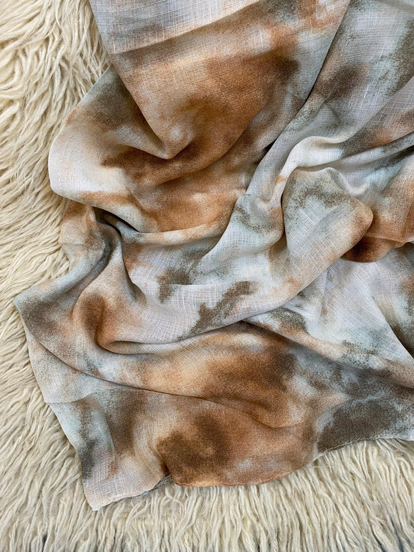 Tie-dye Printed Lawn Hijab - Grey Brown