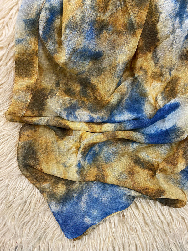 Tie-dye Printed Lawn Hijab - Mustard Blue