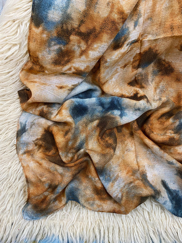Tie-dye Printed Lawn Hijab - Teal Brown