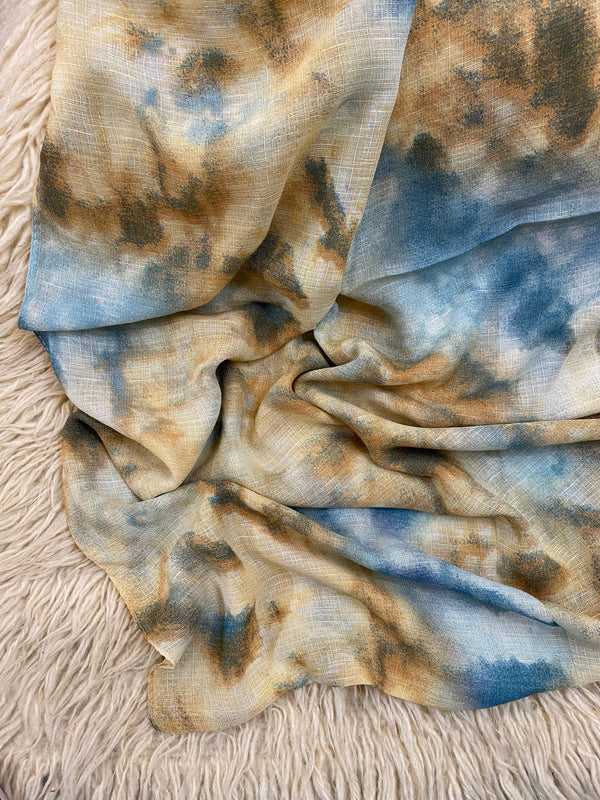 Tie-Dye Printed Lawn Hijab - Yellow Blue
